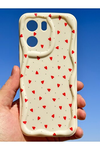 Fibaks Vivo Y16 Case Silicone Cover with Wave Edge Red Heart Pattern with Camera Protection