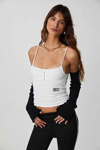 GRIMELANGE Noelıa Women - Λευκό Crop κορμάκι με γραβάτα Agraf και στάμπα