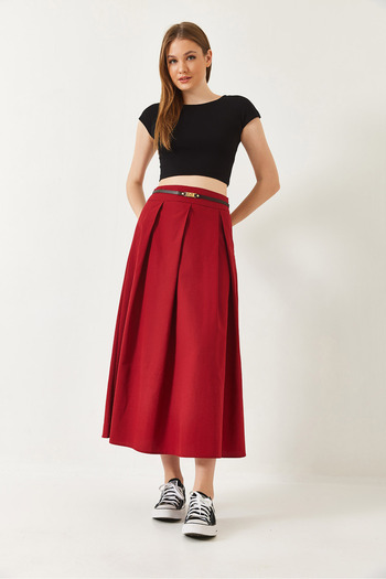 Bianco Lucci Women's Belted Flared Skirt 5000 60261278