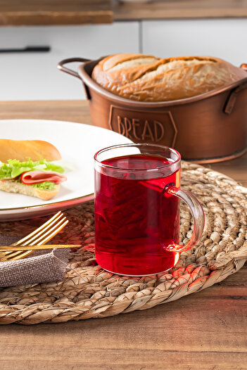 Porsima 6080 6'lı Borosilikat Isıya Ateşe Dayanıklı Cam Kulplu Çay Bardağı Kahve Bardak Kupa Seti 200ml