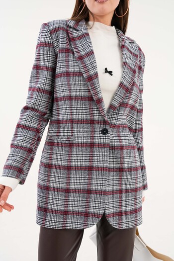 Saade Gray Plaid Blazer Jacket