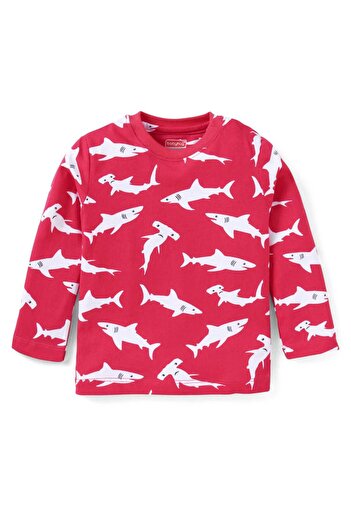 Babyhug Babyhug Cotton Pajama Set with Shark Print - Red