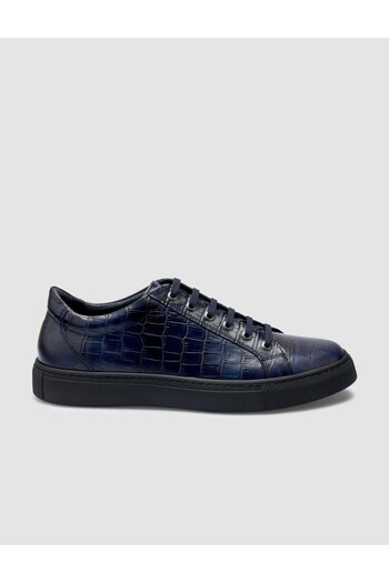 Cabani 100% Genuine Leather Navy Blue Crocodile Men's Sneakers