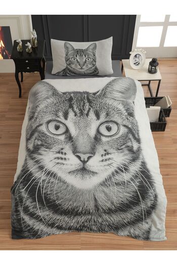 Lucy and Home Amico Cat, Ultra Hd Jacquard Patterned Knitted Combed Cotton Single Duvet Cover Set