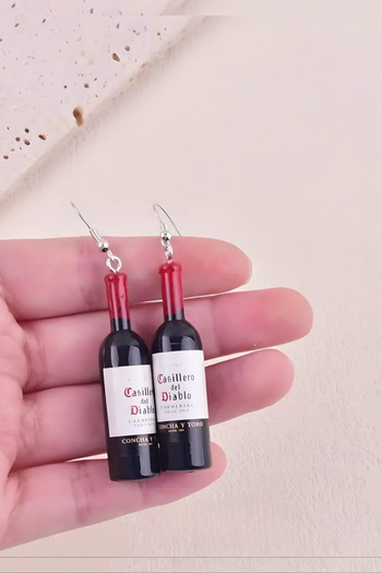 ELMATOLYE Wine Bottle Figured Three-Dimensional Earrings Unisex Women's Men's Design Earrings