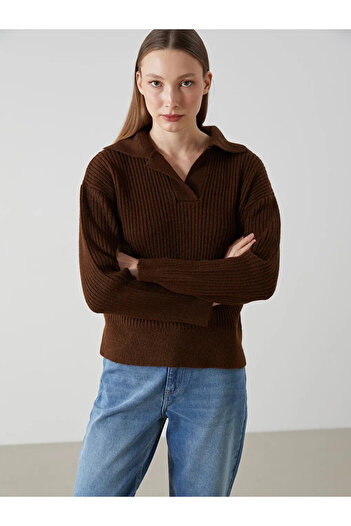 LC Waikiki Lcw Vision Brown Polo Neck Women's Knitwear Sweater