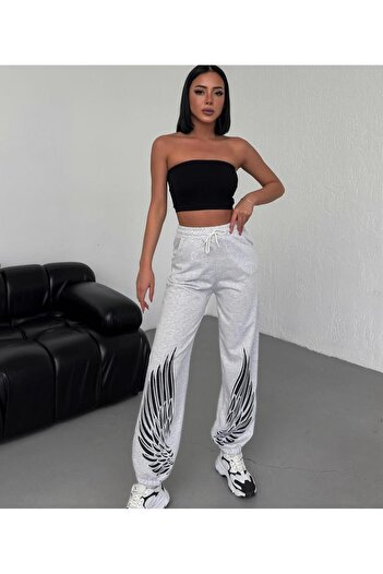 Charme Elegant Unisex Paça Kanat Baskılı Eşofman Altı Jogger