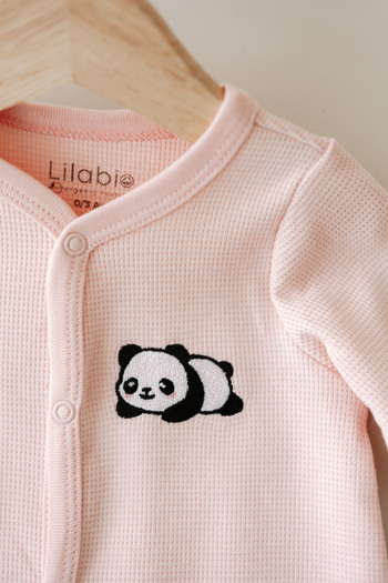 Lilabio Long Sleeve Embroidered Waffle Fabric Baby Romper
