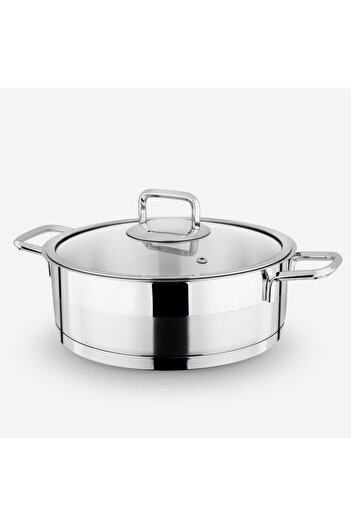 Lines Silver Color 22X12 Steel Pot with Glass Lid, Oblate Flat Handle Lines-C-0011-1