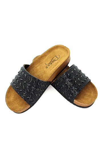 LETAO Pienne Women's Black Stone Inside Pad Extra Comfortable Dowry Bridal Casual Slippers