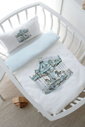 Tuğba Kuğu Crib Bedding Set - Mother's Side (60X100) - Royal Series - Blue Carousel