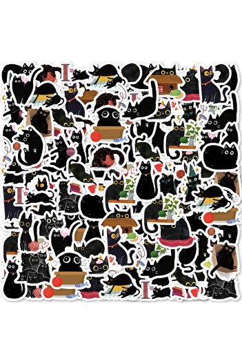 Choice 46pcs Cute Black Cat Cartoon Graffiti Stickers Decorated Notebook Water Cup Suitcase Guitar Class...