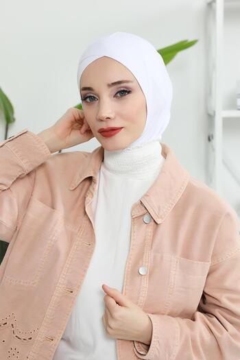 Aisha's Design Χτενισμένο βαμβακερό καπό με λεπτομέρεια σταυρού στο μπροστινό μέρος, TB-4, TB-4, Λευκό