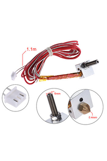 Choice for Anet A2 A8 Hot End Kit 0.4mm Nozzle & M6 30mm Extruder Throat 12V 40W Heater Thermistor Heater