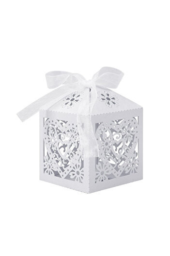 Choice 50PC 5x5x7.5cm white 10/50pcs Beautiful white Love Heart Laser Cut Wedding Candy Gift Box for Weddin
