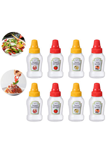 Choice1 4/8pcs Mini Condiment Squeeze Bottles 25ml Honey/Ketchup/Soy Sauce/Salad Dressing Dispensers Lunc...