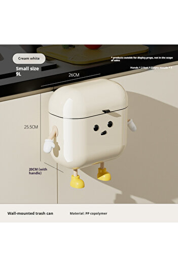Choice Creativity U-CreamWhite-9L 9L/12L Cartoon Hanging Trash Can With Lid Large Capacity No-Drill Wall Mo