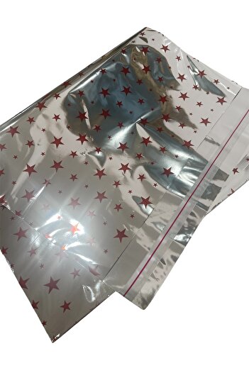 HUR-AY PACK 35X47 см - 25 ШТУК - КИРМІЗІ ЙІЛДІЗ БАСКІЛІ ГРІ ХЕДІЄ ПОШЕТІ - БАНТЛІ ХЕДІЄ ПАКЕТІ - МЕТАЛІЗЕ