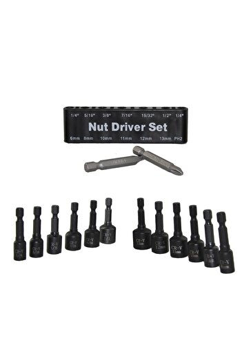 Choice 14 Pcs Power Magnetic Nut Driver Drill Bit Set Metric & SAE Socket Wrench & Screw 1/4 Inch Dr. Hex