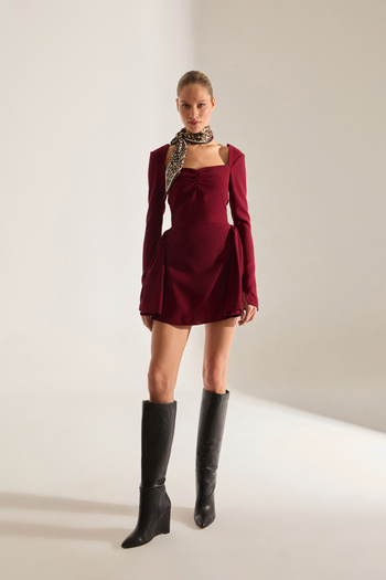 BETTY & SAM Monaco Dark Red Mini Long Sleeve Dress