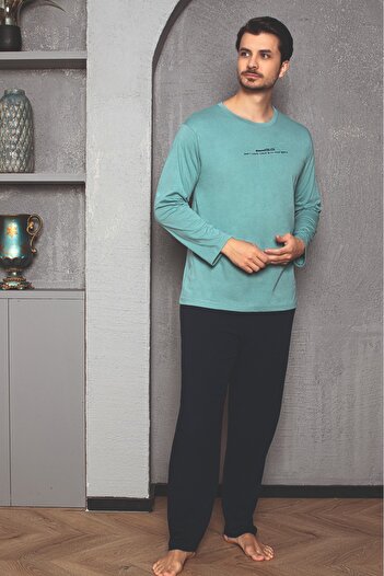 CALİA Men's Cotton Crew Neck Front Printed Pajamas Set