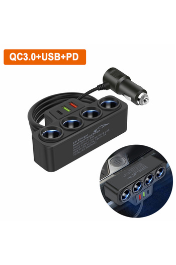 Choice محول ولاعة سجائر السيارة 12 فولت/24 فولت أسود جديد 4 في 1 مقبس شاحن 3.1 أمبير شاحن سيارة USB+QC3.0+