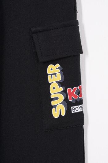 zepkids Black Color Boy's Tracksuit with Double Cargo Pockets Single Bottom