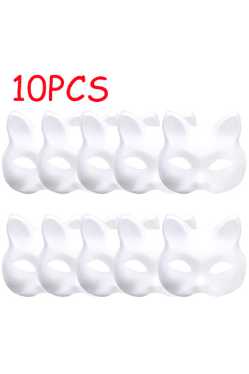 Choice 10PCS 10/20/30/50/100PCS Therian Masks White Cat Masks Blank DIY Halloween Mask Animal Half Facemask