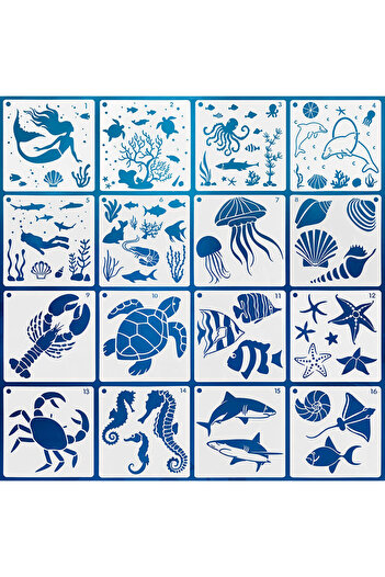 Choice 16pcs Sea Stencils 16pcs Sea Ocean Creatures Painting Stencils Reusable Marine Life Animal Painting