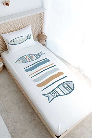 Tuğba Kuğu Single Fitted Sheet Set - Pure Baby Series - Baby Fish