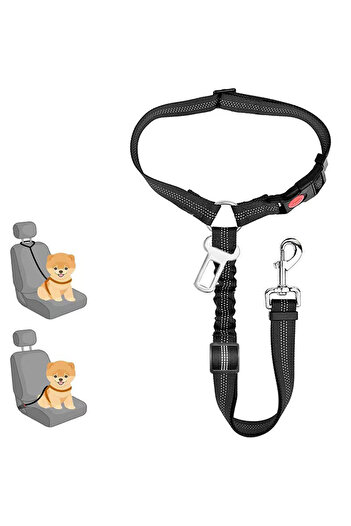 Choice Black Pet car seat belt rope, circular ring, dog car retractable elastic reflective belt, dog towing