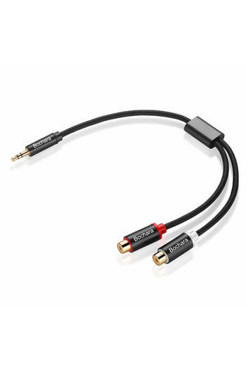 Choice1 Bochara Braided 30cm 3.5mm Stereo Aux Male to 2RCA Female Audio Converter Cable Foil+Braided Shie...