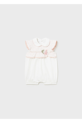 MAYORAL White-Pink Short Summer Romper for Baby Girl