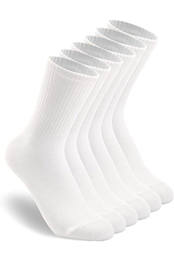 SERAPİFY Corded White Unisex Tennis Socks - 6 Pairs, Cotton, Socket Length, Premium Quality