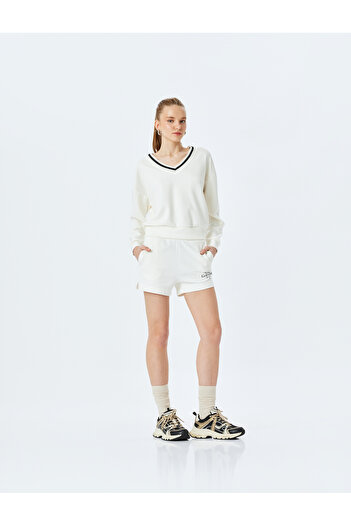 Koton Αθλητικό φούτερ με ριγέ Modal Mixed Oversize V λαιμόκοψη