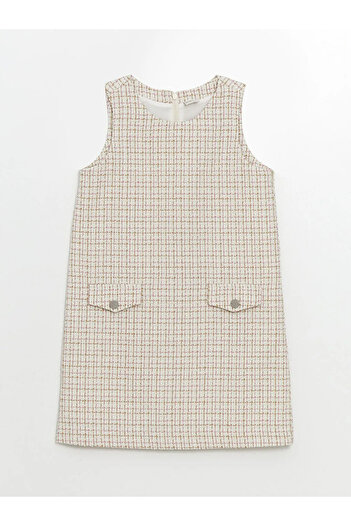 LC Waikiki Lcw Kids Pink Crew Neck Girls Tweed Dress