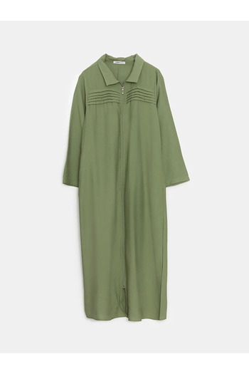 LC Waikiki Lcw Grace Khaki Shirt Collar Linen Look Women's Dress