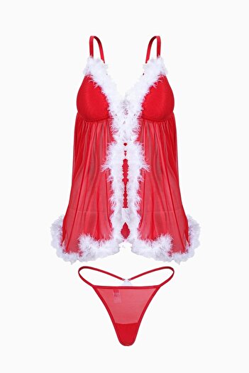 Wonna New Year's Fancy Babydoll and Thong Set - Unfilled - 5004 - Red