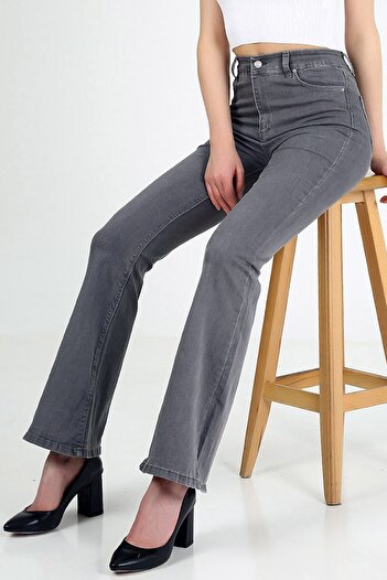 Trn JNS Linda Tall Flare Koyu Gri Ispanyol Jean Kot Pantolon