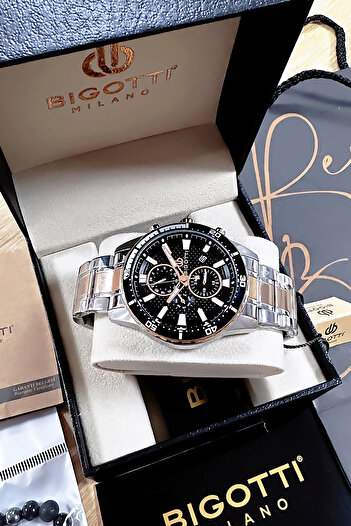 Bigotti 5 Atm Waterproof Men Wristwatch - Silver Color, Steel Band + Gift Bracelet Bme2022C4