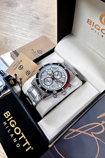 Bigotti Men's Wrist Watch - 5 Atm Waterproof, Silver Color, Steel Band + Gift Bracelet Bme2022C2