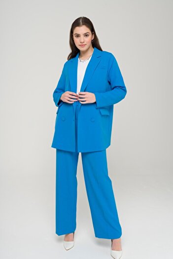 Olcay Relaxed Cut Double Breasted Unlined Jacket Blue 8218