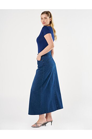 Kayra Yüksek Bel Denim Etek Lacivert
