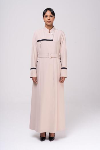 Olcay Lined Top Coat with Judge Collar Garnish and Accessory Detail BEIGE 6550