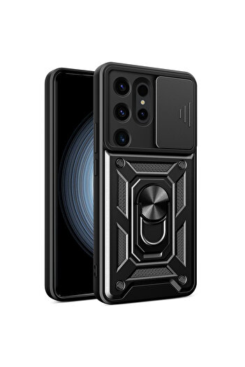 Fibaks Galaxy S25 Ultra Case with Camera Protection Sliding Ring Armor Military Tank Protective Cover