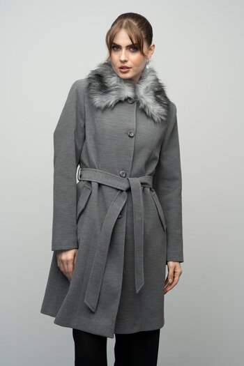 Olcay Plus Size Fur Coat with Removable Collar - GRAY 3004