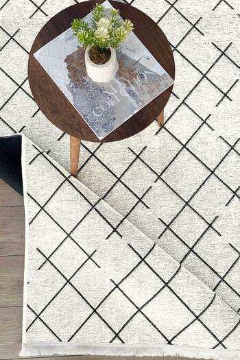 Decomia Home Tria Saçaklı Dokuma Pamuklu Şönil Kilim Modern Salon Halısı Mutfak Halısı Yolluk