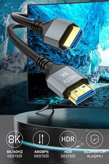 CONOCER Ultra Yüksek Hızlı 8k Hdmi 2.1 Kablo, 4k 144hz Hdmi Kablosu 2 Metre Hdtv Kablosuuyumlu