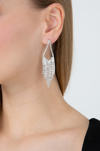 Furtek Aksesuar Women's Thin Exquisite Dangle Detailed Minimal Zircon Stone Earrings Trend Elegant Wedding Engagement Glittering