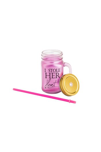 HIC Colored Glass Mug With Straw Set 450 ml 6 Pieces